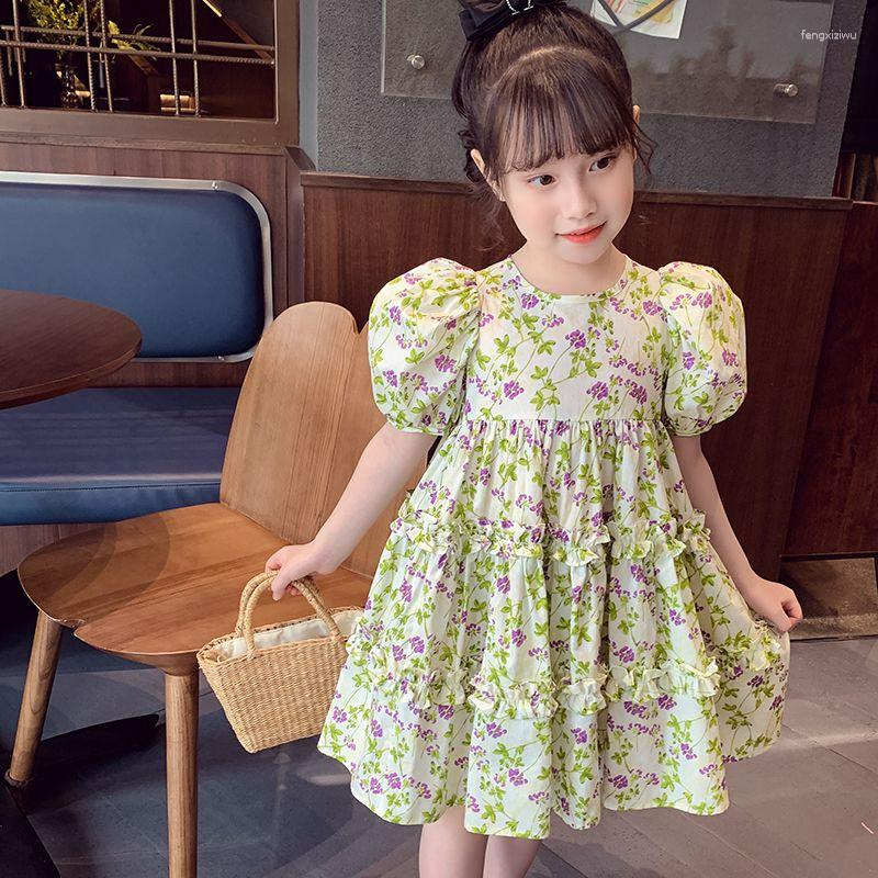 

Girl Dresses Summer 2023 Kids Cotton Dress Children Puff Sleeve Floral Princess Layered Sweet Baby Clothes Vestidos, See chart