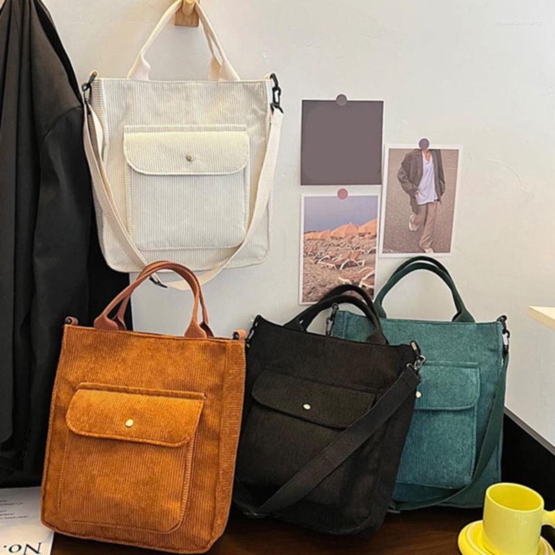 

Evening Bags Corduroy Bag For Women 2023 Shopper Designer Handbag Autumn And Winter Girls Student Bookbag Female Canvas Shoulder Tote, White
