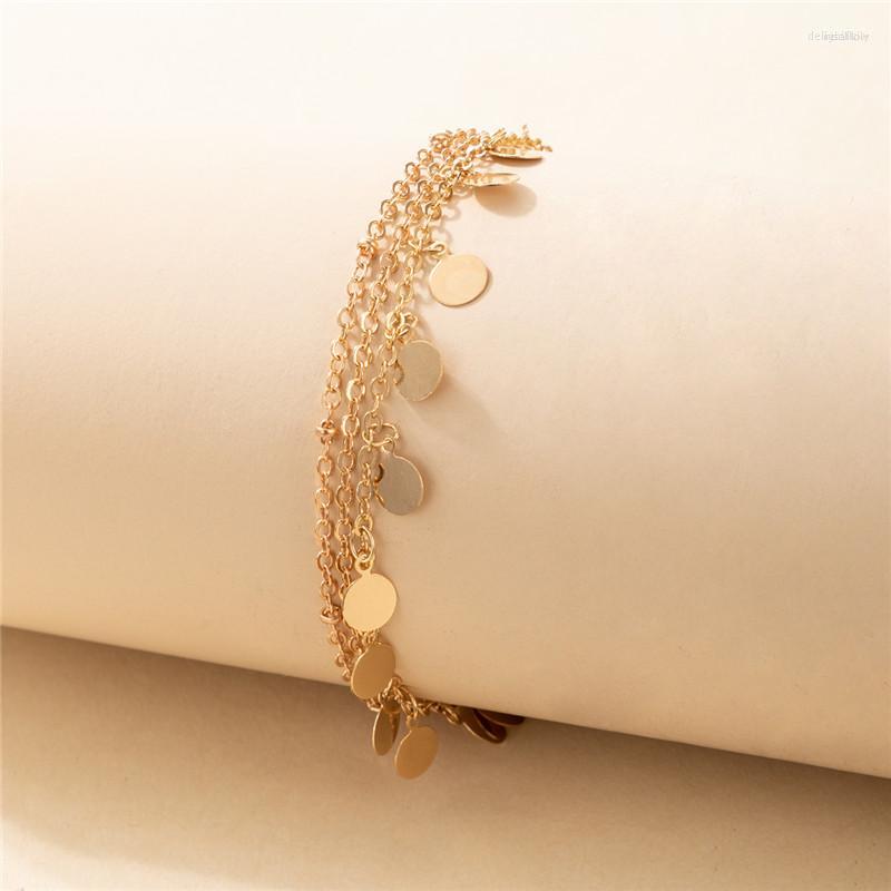 

Anklets HI MAN European Simple All-Match Small Round Piece 3-Layer Anklet Women Exquisite Temperament Anniversary Jewelry