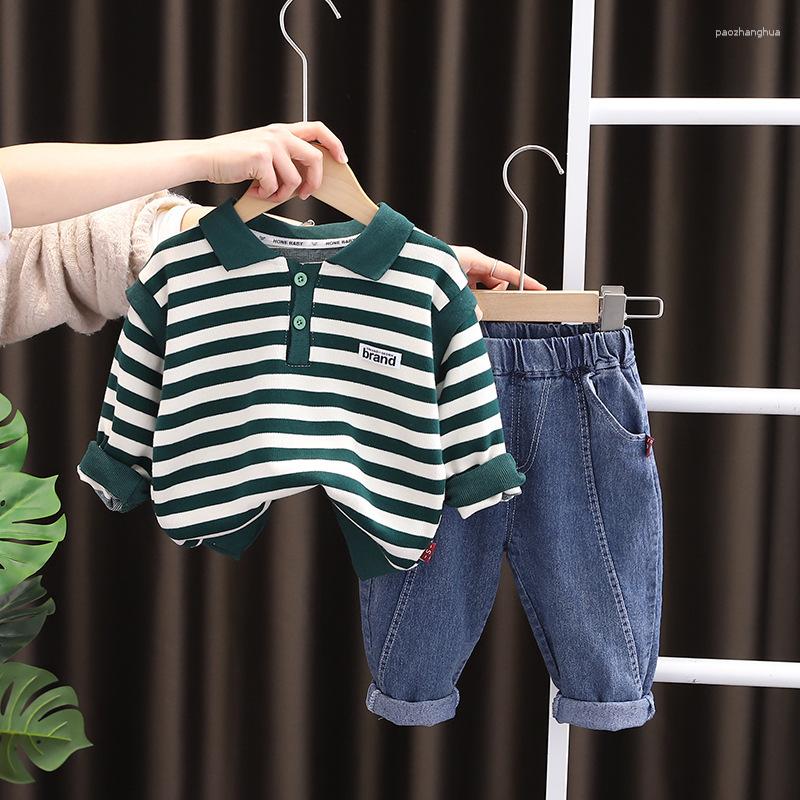

Clothing Sets Baby Boy Tracksuit Set 2023 Korean Spring Striped Casual Pullover Long Sleeve T-shirts Tops And Jeans 2PCS Toddler Boys, Same as the picture