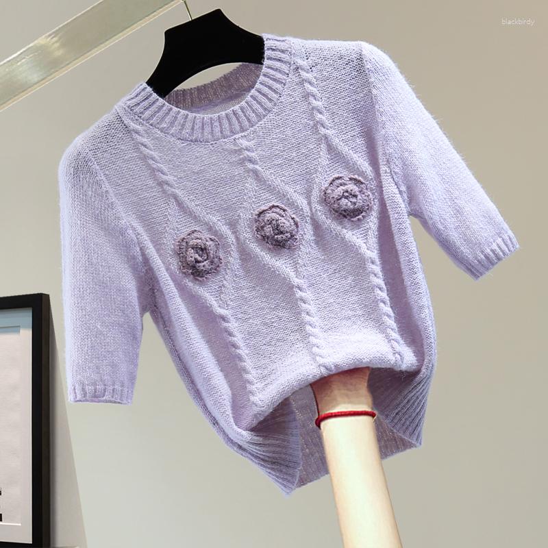 

Women' T Shirts Knitting Tshirt For Women 2023 Spring High Waist Short Thin Knitwear Tee Office Lady Elegant T-shirts Elastic Knit Tops, Green