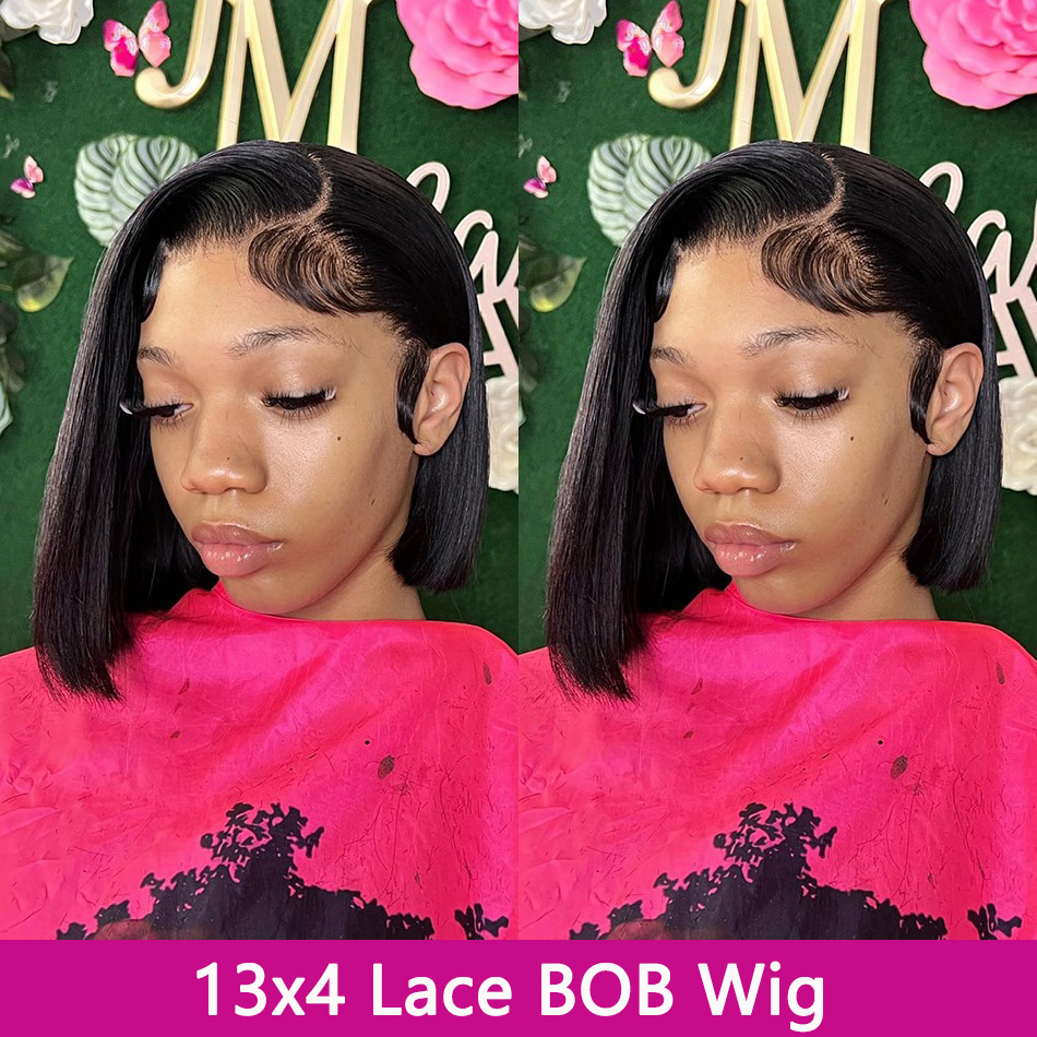 

Fashion New Design Short Bob Wig Lace Front Human Hair Wigs 13x4 Hd Lace Frontal Wig for Women Brazilian Lace Front Wig Straight Human Hair, Natural color