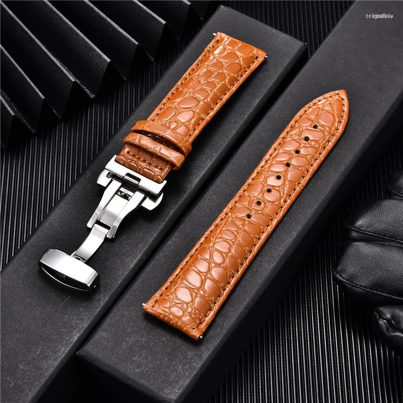 

Watch Bands Crocodile Pattern Design Leather Strap 22mm 20mm 18mm 24mm Butterfly Buckle Stainless Steel Clasp Band Bracelets
