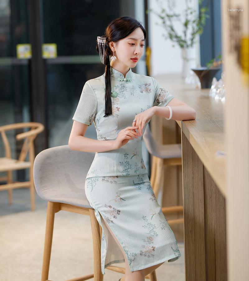 

Ethnic Clothing Sexy Improved Short Sleeve Cheongsam Daily Casual Banquet Elegant Chinese Style Modern High Split Qipao