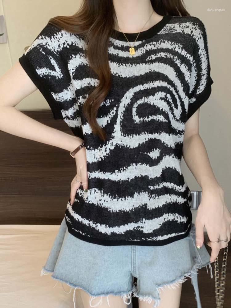 

Women's T Shirts M-4XLCasual Zebra Leopard Pattern Knitwear Loose Short Sleeve Top 2023 Summer Fashion Clothing, The picture color