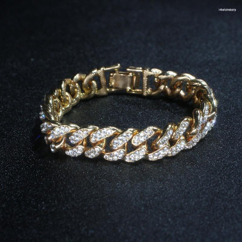 

Link Bracelets Back To The Future Bracelet Wholesale European And American Fashion Gold Silver Couple Double Row Full Diamond Cuban Chain