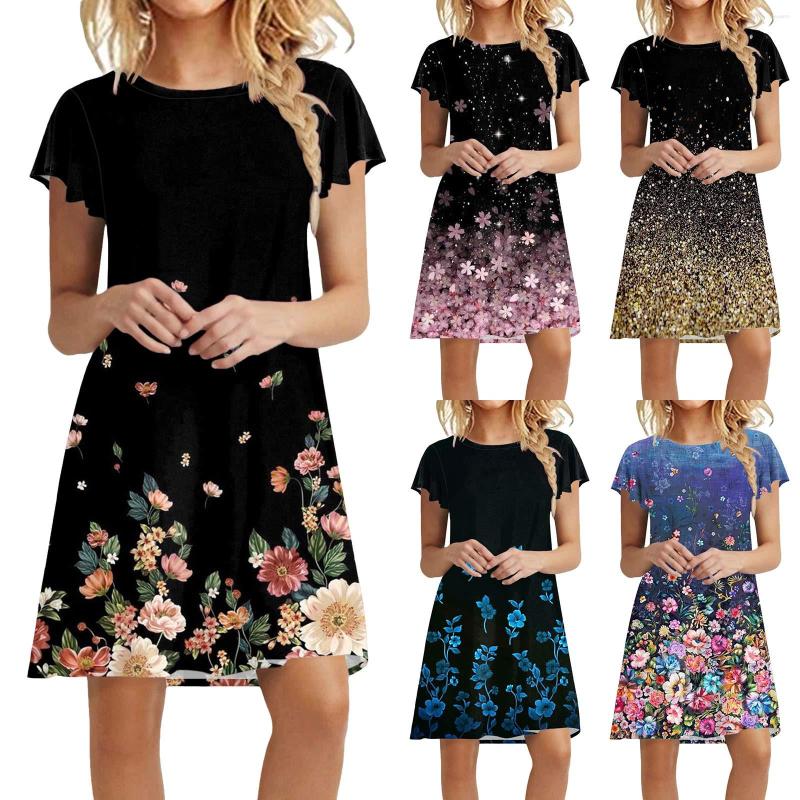 

Casual Dresses Womens Dress Summer Short Sleeve Round Tie Pocket, Black