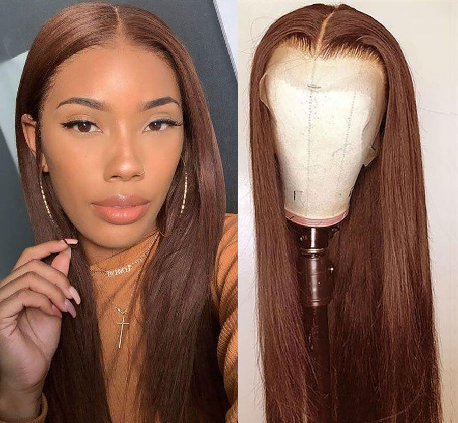 

Light Brown Straight Lace Front Wig Transparent Lace Wigs Glueless Wig Colored Human Hair Wigs For Women T Part Remy Wig