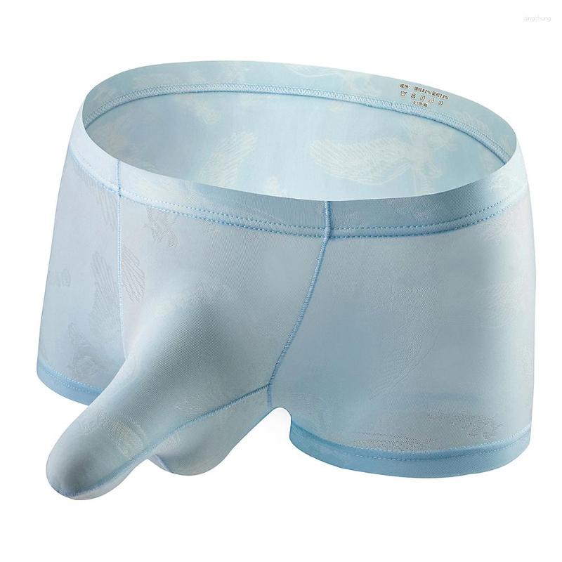 

Underpants Ice Silk Elephant Trunk Men Boxer Briefs Sexy Bulge Pouch Underpant JJ Sleeve Underwear Shorts Panties Breathable Jacquard, Black