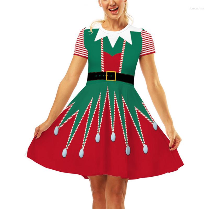 

Party Dresses Christmas Dress Women Casual Elegant Print Xmas Vintage O-neck Short Sleeve Pullover A-Line Ugly Y2k