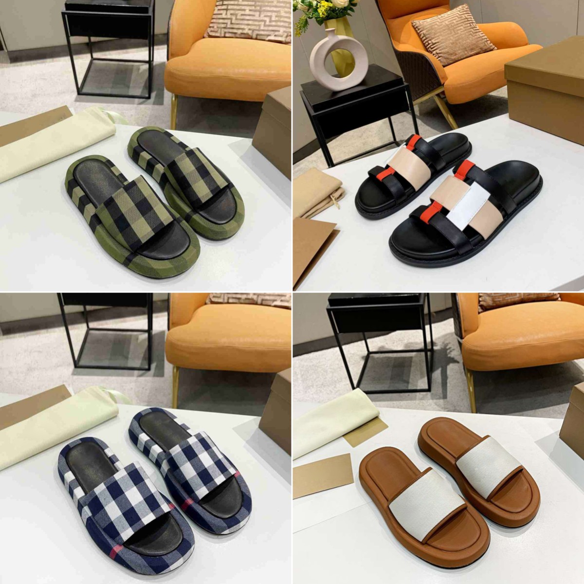 

Designer Sandals English Slipper Cotton plaid Striped Slipper Cool Ladies Men's Slipper Flat Home Ladies Fashion Classic Striped beach comfort 2023 New, Color6