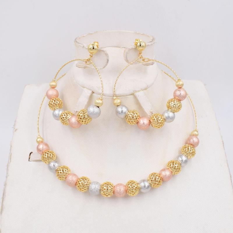 

Necklace Earrings Set High Quality Ltaly 750 Gold 3color Jewelry For Women African Beads Jewlery Fashion Earring, Picture shown