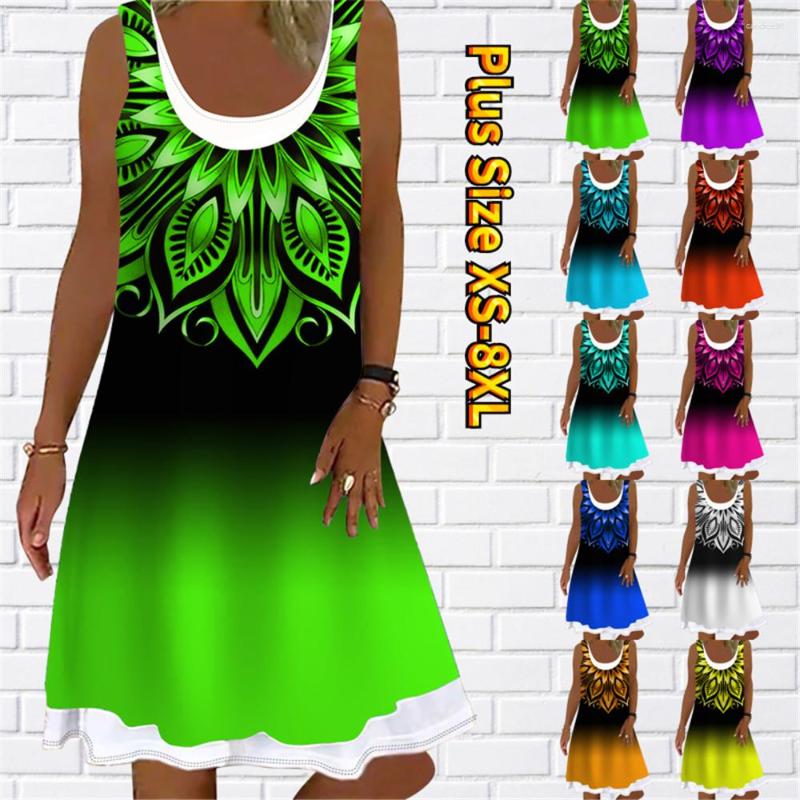 

Casual Dresses 2023 Women' Fashion Dress Knee-length Skirt Loose Summer Crewneck Sleeveless 3D Design Printed Fake Two-piece, 9170 1