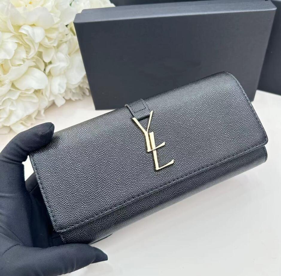 

luxurious wallets 10A top tier quality women 100% Genuine leather caviar handbag clutch cardholder luxury designer wallet fold woc long wallets purse Serial number, Black size19-9