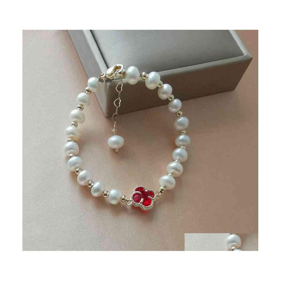 

Chain Link Clover Natural Frhwater Pearl Ring 14K Gold Plated Dragon Shrimp Buckle French Lucky Companion Bracelet Drop Deliver Dhveh