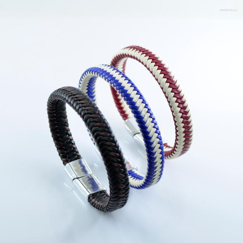 

Bangle Men Jewelry Punk Black Blue Braided Leather Bracelet For Stainless Steel Magnetic Clasp Fashion Bangles Gifts