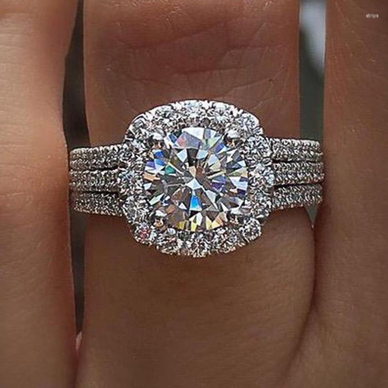

Cluster Rings Luxury 925 Silver Color Engagement Wedding For Women Elegant Cushion Shaped Design Female Ring Fashion Jewelry