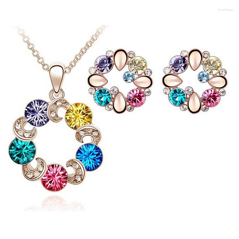 

Necklace Earrings Set 2023 Fashion Woman Of Rhinestone Silver Plated Round Crystal And, Picture shown