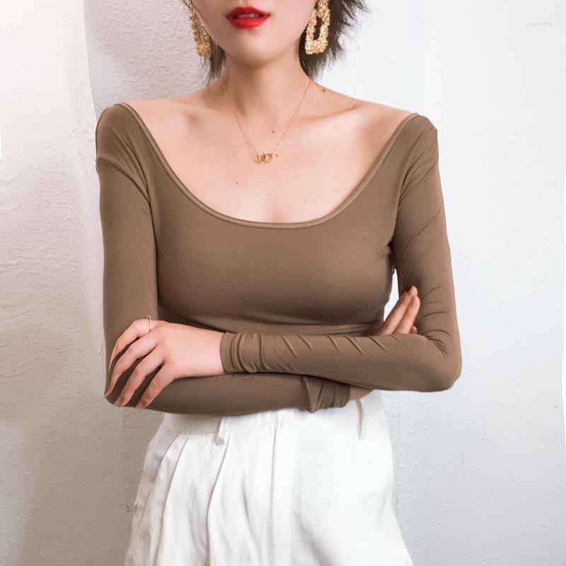 

Women' T Shirts Autumn Women Solid Color T-Shirt Burgundy Loose Korean Low Square Collar 2023 Long Sleeve Spring Thin Tops T131, Purple