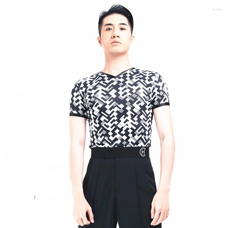 

Stage Wear HC Dance Modern Suit Male Adult National Standard Top Short Sleeve Training Round Neck Latin MA1277, Picture shown