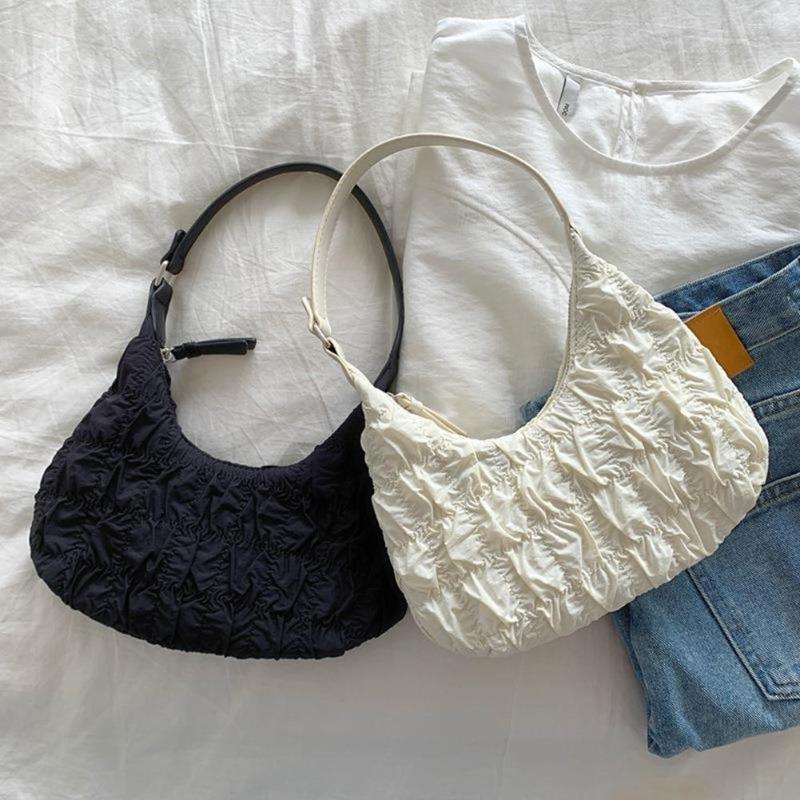 

Evening Bags 2023 Summer Puff Pleated Underarm Bag Solid Cloud For Women Nylon Dumpling Handbag Female Y2K Style Shoulder, White