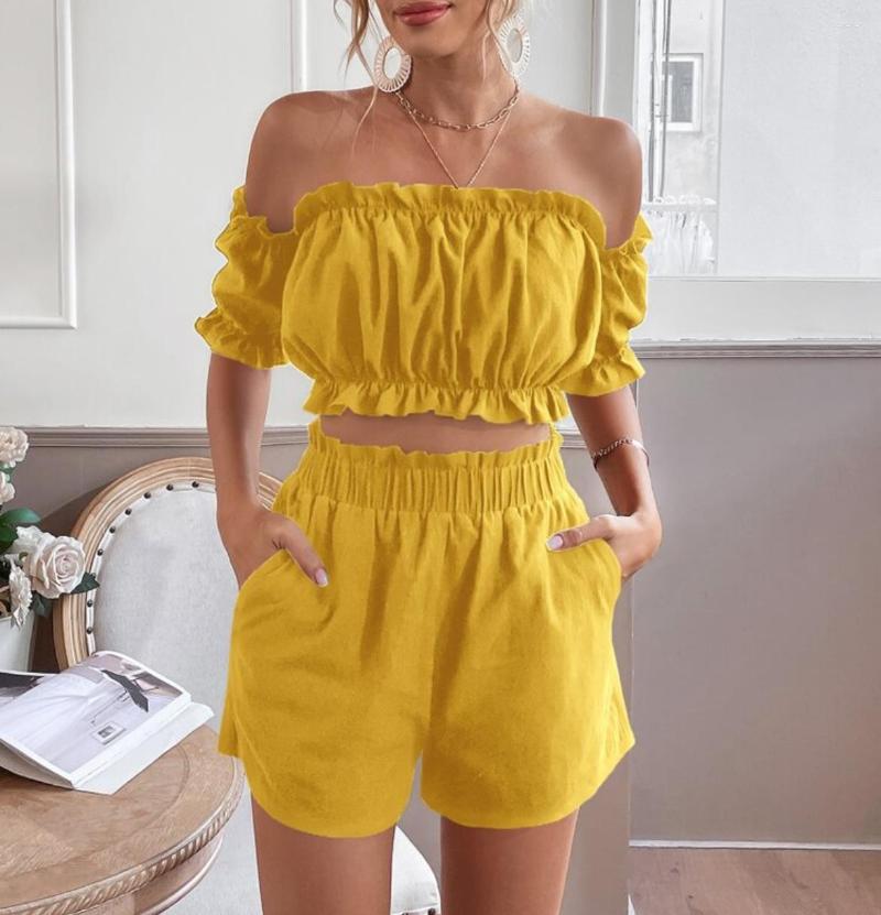 

Women' Tracksuits 2 Piece Sets Womens Outfits Sweet Off Shoulder Crop Top Shorts Ladies Suit With For Women, Blue