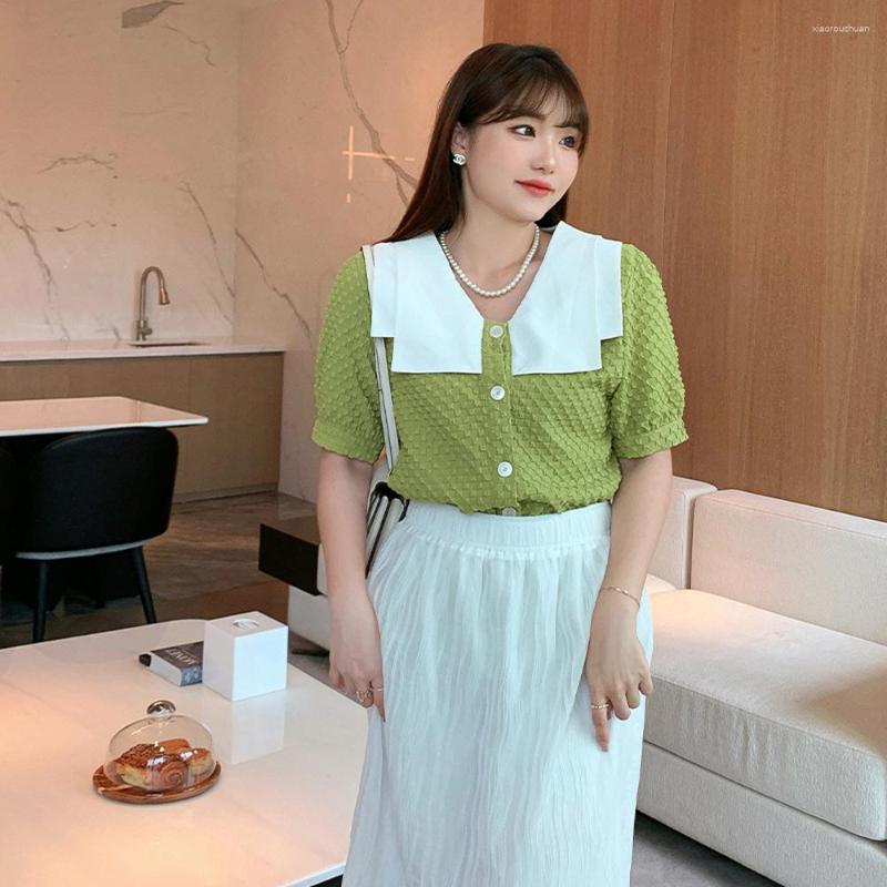 

Women's Blouses 1XL-5XL Pretty Outfit Vintage Clothing Female Top Button Up Shirt Plaid Women's Summer Blouse 2023 Korean Fashion, Picture shown