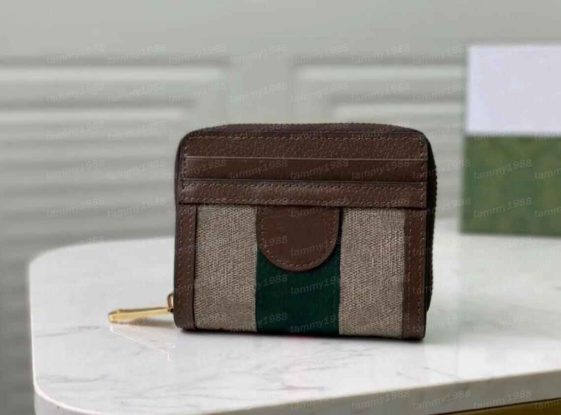 

Marmont Ophidia Classic Card Holders 658552 Beige Ebony Canvas Red Green Striped Ribbon Women Vintage Genuine Leather Coin Purse Wallets With Gift Box, Brown