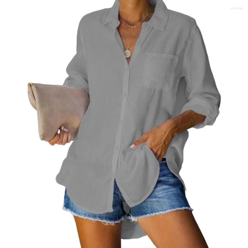 

Women' Blouses Spring Women Blouse Shirt Single-breasted Long Sleeves Turn-down Collar OL Clothes Solid Color Mid Length Female Clothing, Green