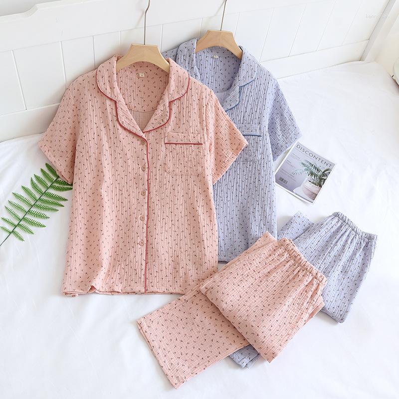

Women's Sleepwear Summer Ladies Short-sleeved Trousers Pajamas Set Cotton Crepe Cloth Thin Home Service Two-piece Spring And Autumn Loose, Shorts3