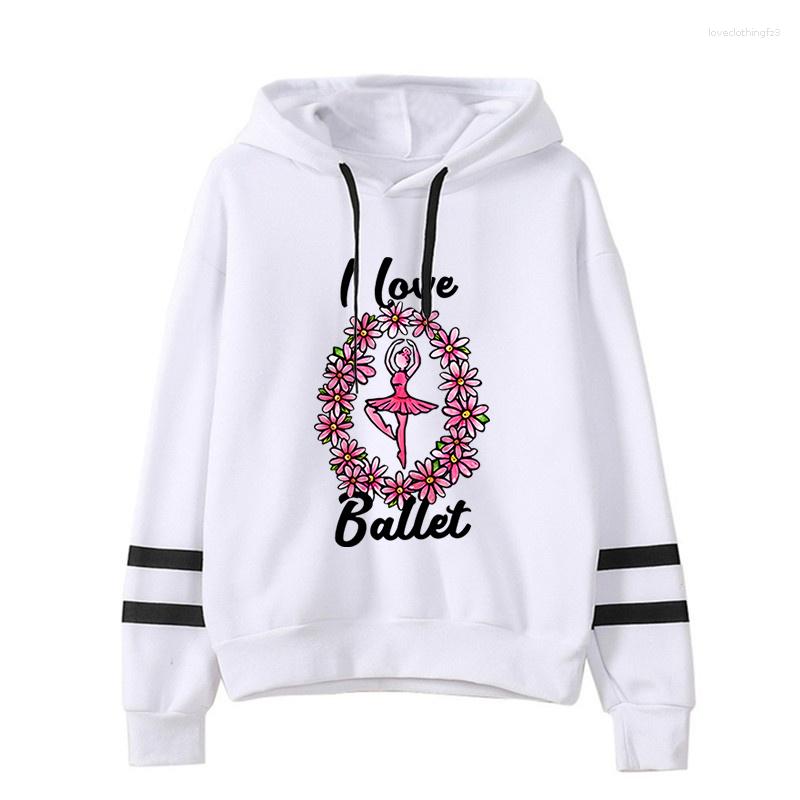 

Women's Hoodies Ballet And Flower I Love Print Streetwear Winter Clothes Women Harajuku Hip Hop Female Kawaii Hoody, Beige
