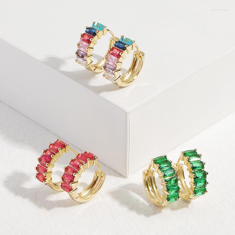 

Stud Earrings CottvoGold Plated Copper Rainbow Cubic Zirconia Round Circle Huggies Studs For Women Ear Jewelry Gift