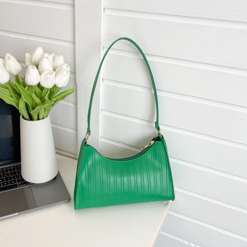 

Evening Bags 2023 Fashion Women Shoulder Bag Luxury Design Pu Leather Underarm Vintage Stripe Solid Color Handbag And Purse Zipper Clutch, Black