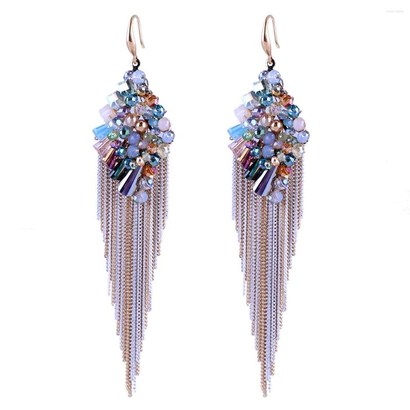 

Dangle Earrings Est Crystal For Women Girls Gold Plated Ear Hook Statement Handmade Beaded Trendy Tassels 3348