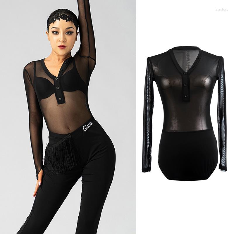 

Stage Wear Mesh Latin Dance Tops Women Sexy Salsa Clothing Samba Dancewear Costume Tango Dancing Outfit Ballroom Practice DL9391, Only tops