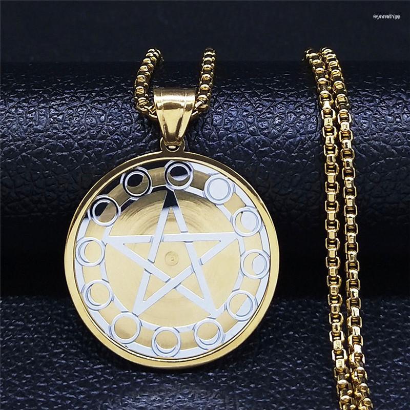

Pendant Necklaces Witchcraft Pentagram Moon Phase Stainless Steel Statement Necklace For Women/Men Gold Color Jewelry Collier Femme