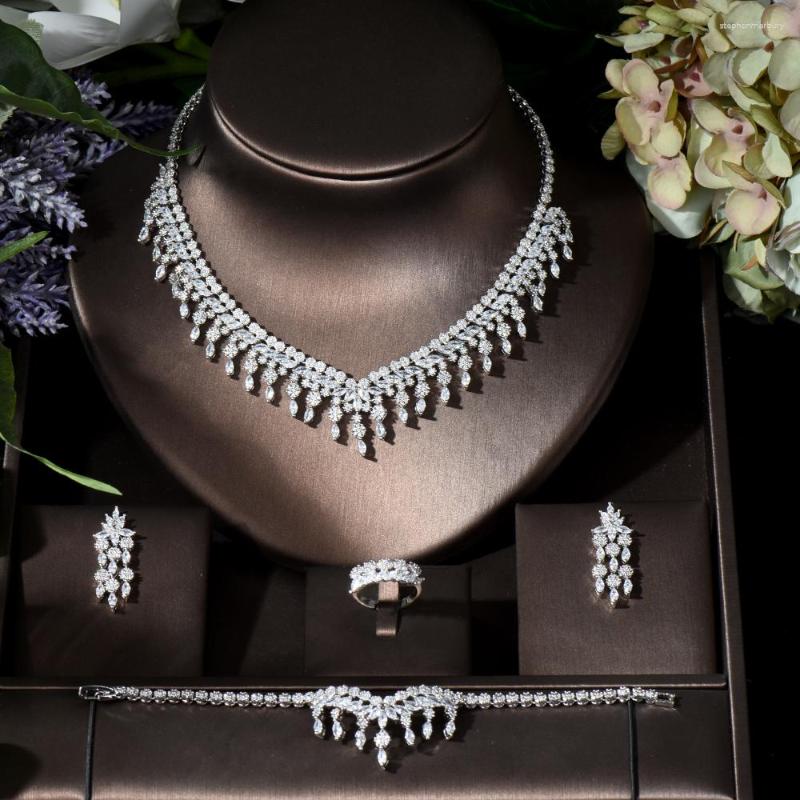 

Necklace Earrings Set Fashion Tear Water Drop 4pcs African Jewelry For Women Party Gift Dubai Cubic Zircon Nigeria Wedding N-860, Picture shown
