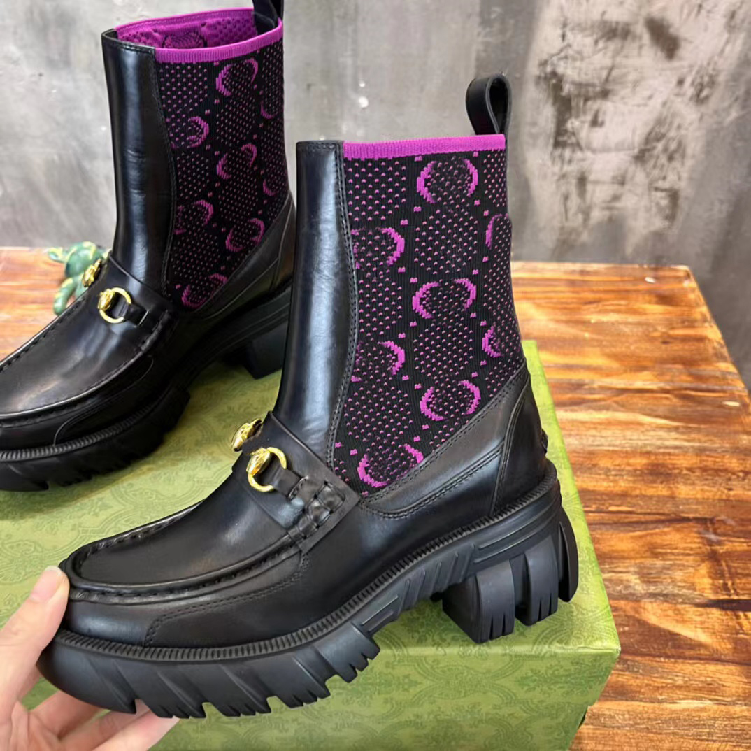 

Luxury classic Ankle Boots Designer Women With Boots Jerse Fashion training Shoes knitting Leather Miss Winter Mid heel Short Boot Size 35-41, Color6