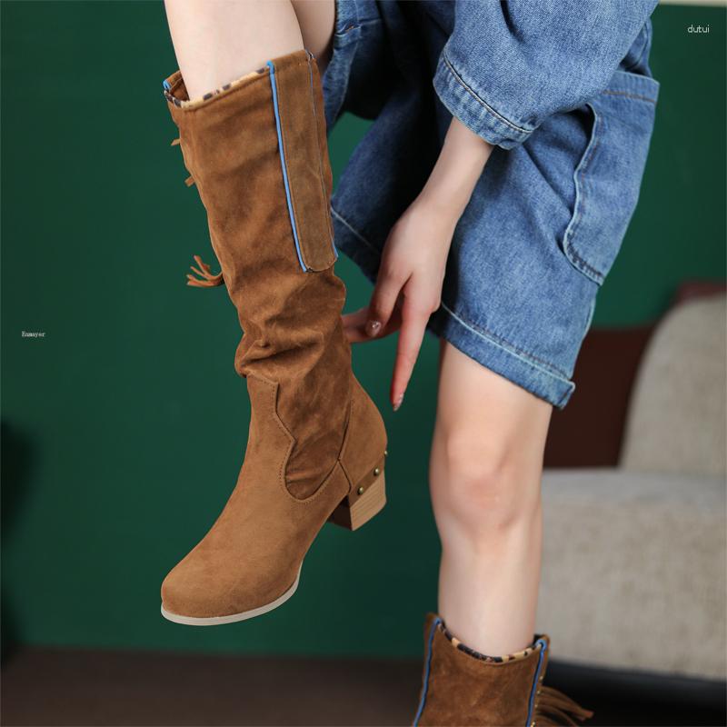 

Boots AnmaiRon 2023 Women Knee High Fringe Thin Heel Winter Shoes For Woman Fashion Sexy Party Long Size 34-43, Apricot color