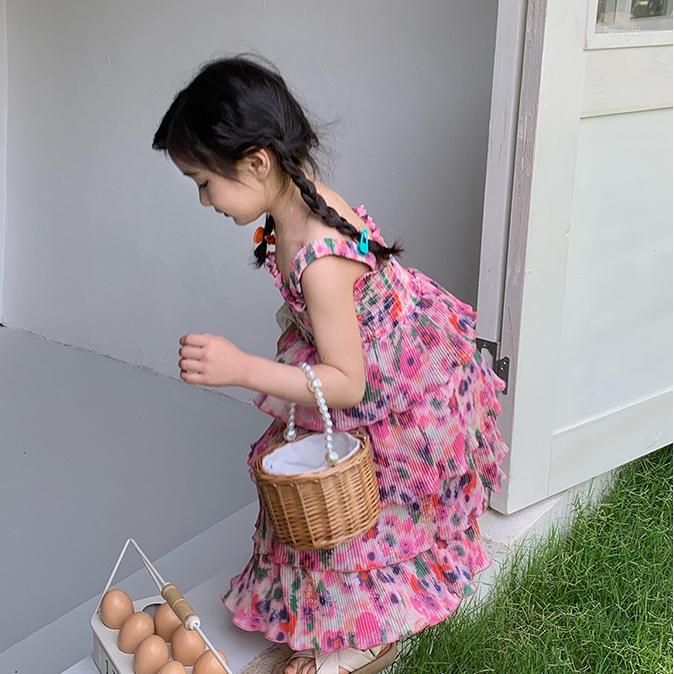 

Girl Dresses 2023 Children Girls Summer Cake Dress Suspender Floral Layers Princess Wedding Party Gift Costume, Pink