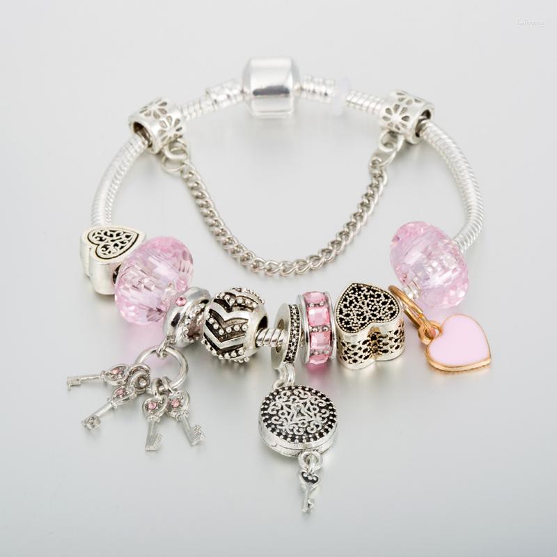 

Charm Bracelets ANNAPAER Pink Accessories For Bracelet Beads With Key Jewelry Making Women Pulcera Custom Made B19057