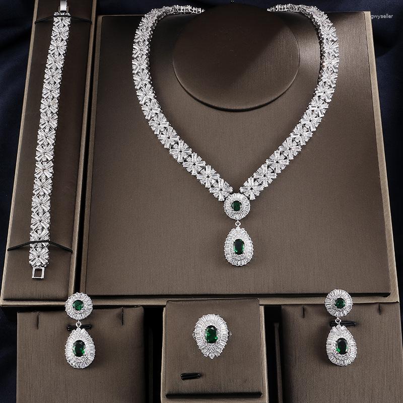 

Necklace Earrings Set Luxury Elegant Classic Zircon Nekclace Earring Ring Bracelet Wedding Party Dress Naija 4pcs Jewelry For Women, Picture shown