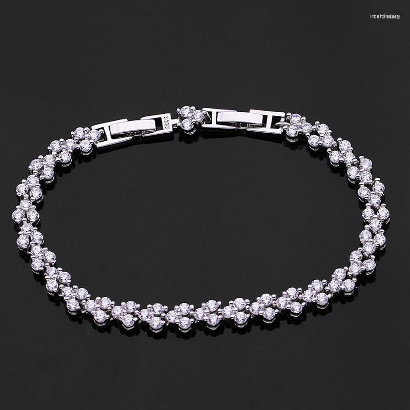 

Link Bracelets Charmhouse Crystal Bracelet 8mm Wide Zirconia Chain & Bangles Wristband Pulseira Femme Wedding Bridal Jewelry Bijoux