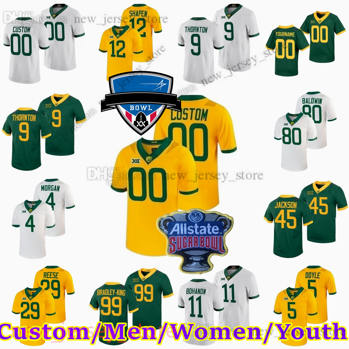 

Custom NCAA Baylor Bears Football Stitched Jerseys 12 Blake Shapen 76 Connor Galvin 84 Jaylen Ellis 99 William Bradley-King 9 Tyquan Thornton Men Women Youth, Patch please message