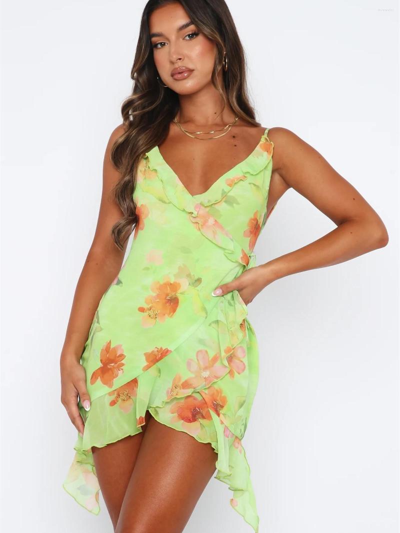 

Casual Dresses Hirigin Womens Summer Sleeveless Mini Dress V-Neck Backless Irregular Ruffle Hem Tassels Bodycon Short Streetwear, Orange