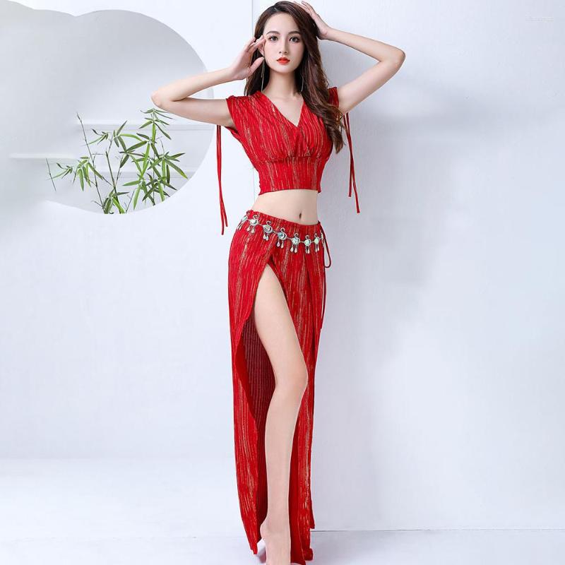 

Stage Wear Belly Dance Costume Set Bellydance Practice Clothes Sleeveless Top Long Skirt Oriental Clothing Outfit 2pcs, Black