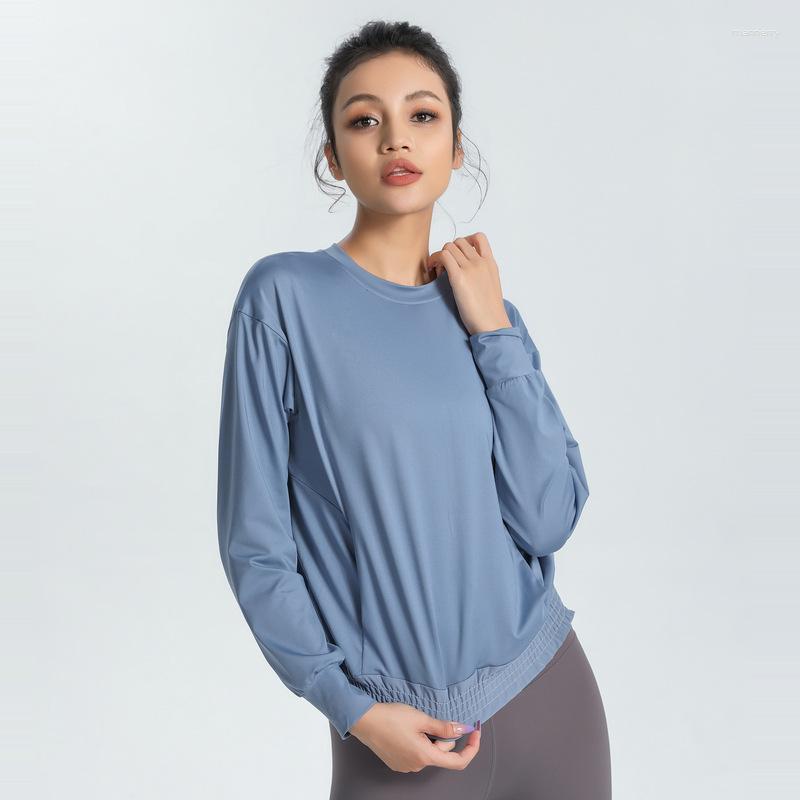 

Active Shirts Autumn Women Long Sleeve Sports Elastic Yoga T-shirt Quick Dry Loose Gym Fitness Top Workout Sweatshirts With Pocket 4XL, Black