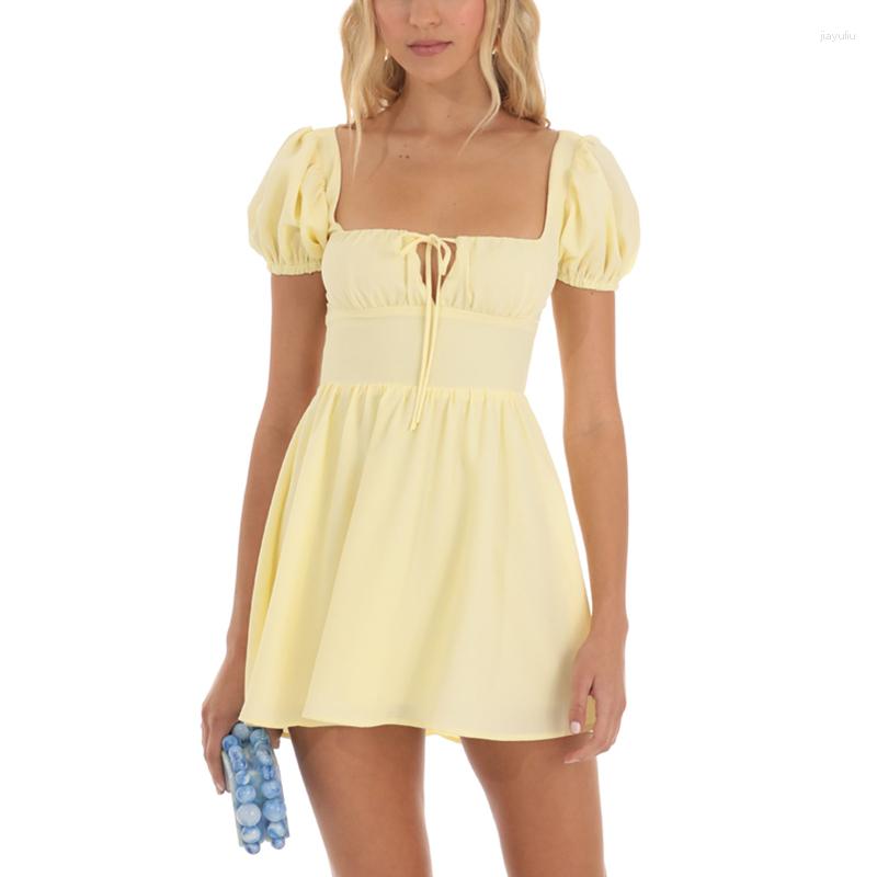 

Casual Dresses Y2k Dress Summer Women Solid Color Puff Short Sleeve Square Collar A Line Mini 2000s Fairycore Party Clubwear, As photo shows