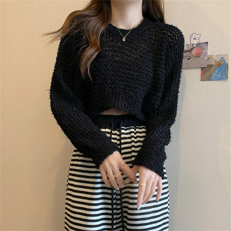 

Women's Sweaters PLAMTEE 2023 Autumn Pullovers Women Hollow Out Full Sleeve Loose OL Knitwear Chic Office Lady Casual All Match, White