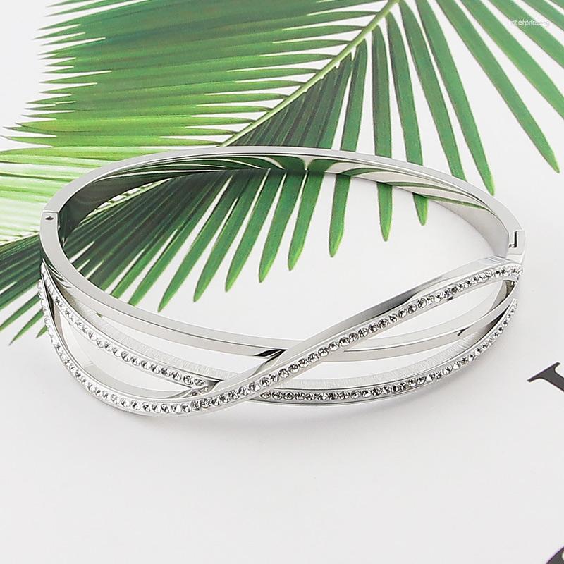 

Bangle Jewelry Super Flash Zircon Curved Bracelet Women Titanium Steel Top Quality Love Bracelete For Gifts